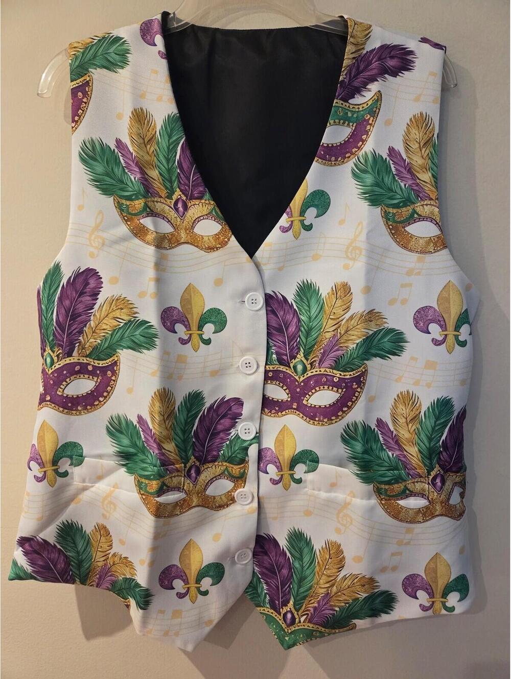 Mardi Gras Mens Purple, Gold, Green Vest Medium
